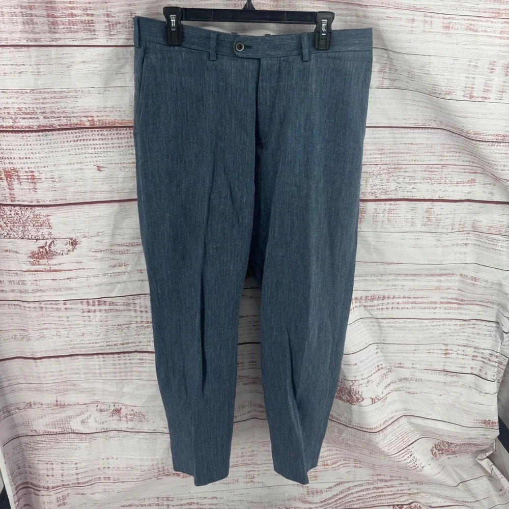 Suitsupply 2 Piece Suit 40R Jacket Pants Havana Blue Pure Linen Herringbone Slim